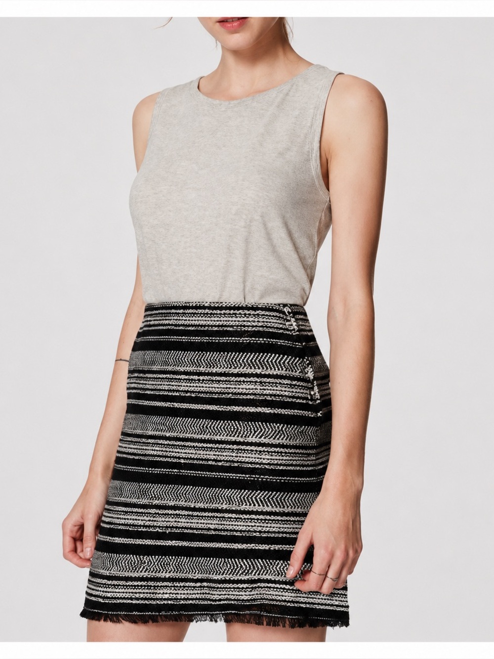Loft‎ Tweed Striped Fringe Skirt